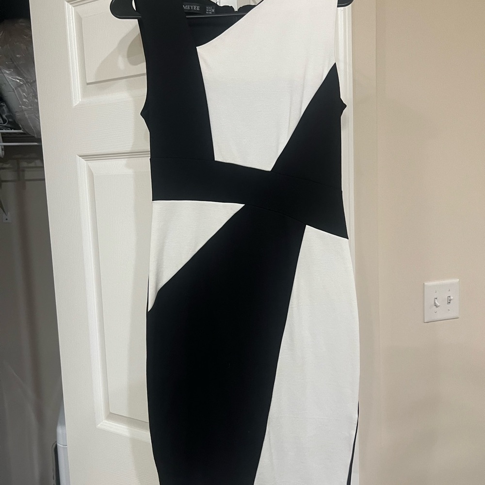 Chic Asymmetrical Black and White Dress